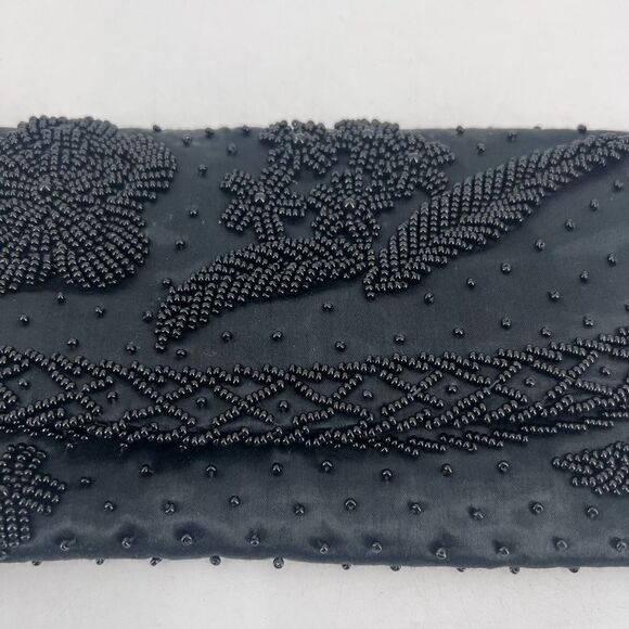 Stunning Vintage Beaded Black Clutch Bag Prom Wedding Ball Made in Hong Kong - Picture 5 of 13